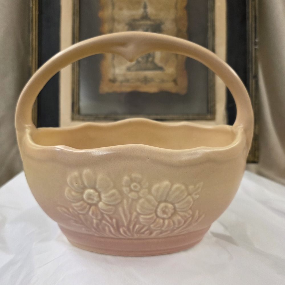 Floral Embossed Ceramic Basket - Pink and Cream